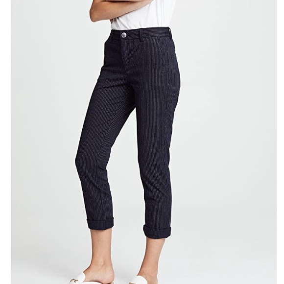 Current/Elliott The Confidant Pinstripe Trouser Pant in Navy Blue Size 24 - Picture 2 of 16